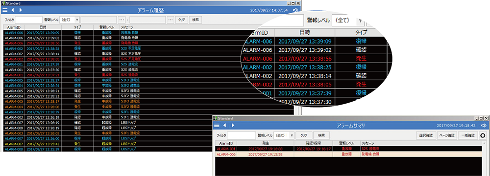 アラーム履歴画面 / アラームサマリ画面