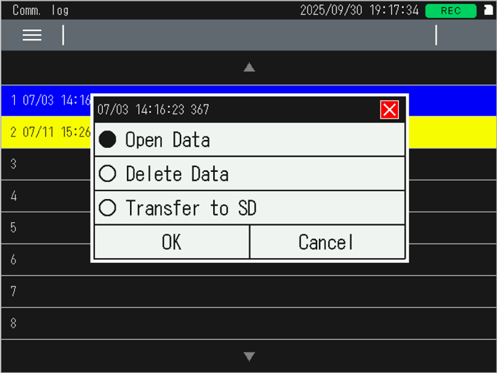 The VR144E-G16 records measurement data and operation/stop status of devices and equipment in the internal memory and saves it to a micro SD card.