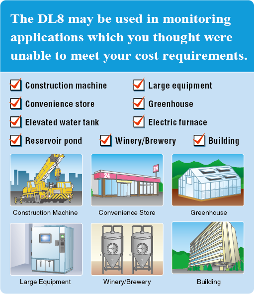 The DL8 may be used in monitoring applications which you thought were unable to meet your cost requirements.