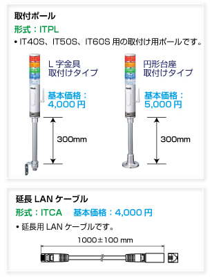 取付ポール（形式：ITPL）と延長LANケーブル