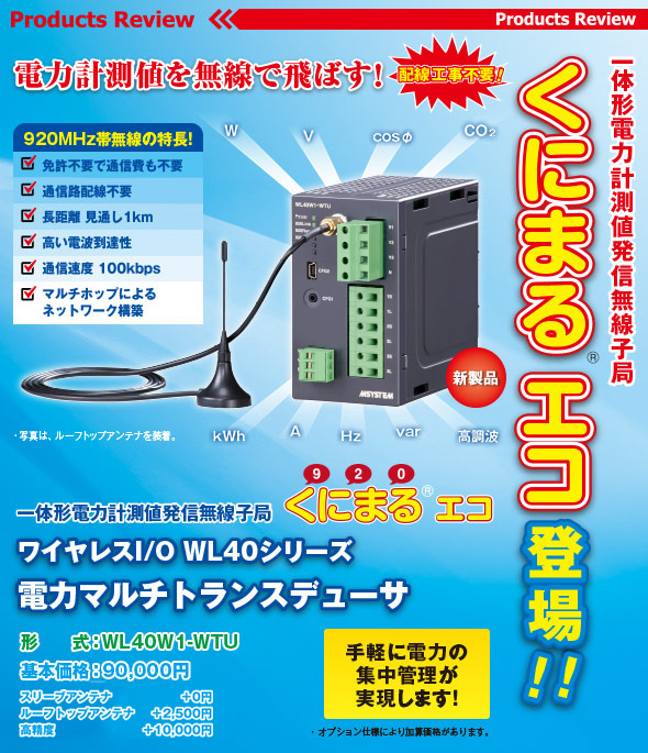 手軽に電力の集中管理が実現します！電力計測値を無線で飛ばす！一体形電力計測値発信無線子局 くにまる® エコ登場！　[WL40W1-WTU] 手軽に電力の集中管理が実現します！