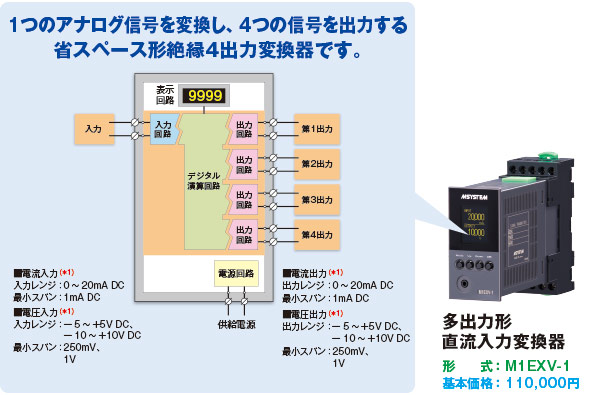 1つのアナログ信号を変換し、4つの信号を出力する省スペース形絶縁4出力変換器です。