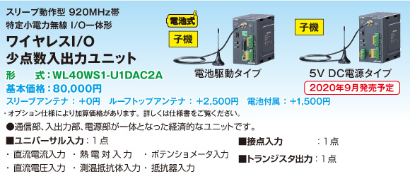 ワイヤレスI/O 少点数入出力ユニット（形式：WL40WS1-U1DAC2A）