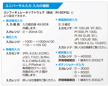 ユニバーサル入力 入力の種類