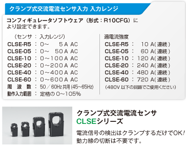 クランプ式交流電流センサ入力 入力レンジ