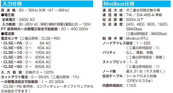 入力仕様・Modbus仕様