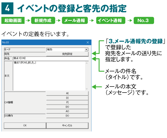 イベントの登録と客先の指定