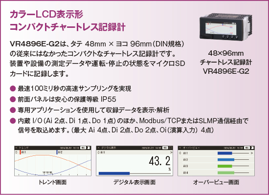 カラーLCD表示形 コンパクトチャートレス記録計