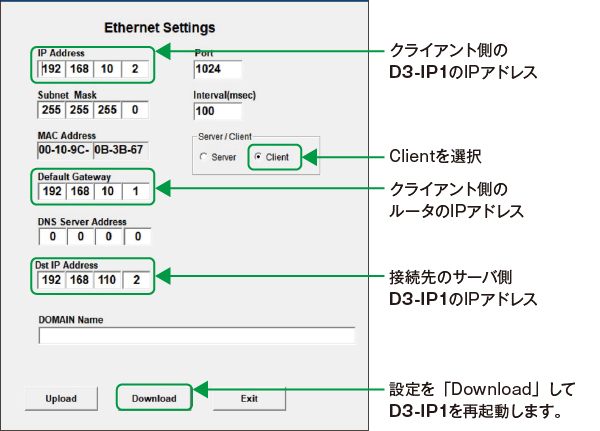 ネットワーク設定（クライアント側）