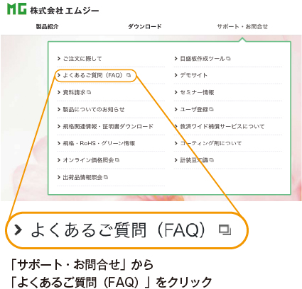 「サポート・お問合せ」から「よくあるご質問（FAQ）」をクリック
