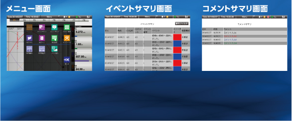 その他画面
メニュー画面、イベントサマリ画面、コメントサマリ画面