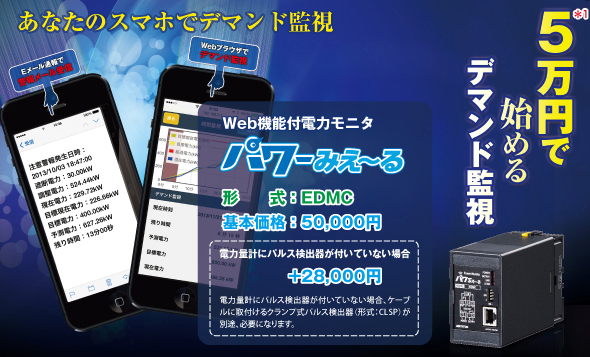 5万円で始めるデマンド監視 Web機能付電力モニタ パワーみえ~る EDMC
