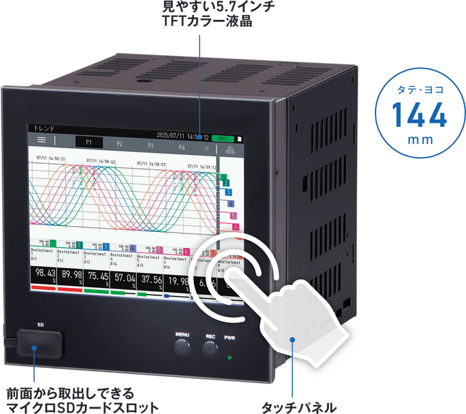 5.7インチLCD / タッチパネル式 144角 チャートレス記録計 VR144E-G16