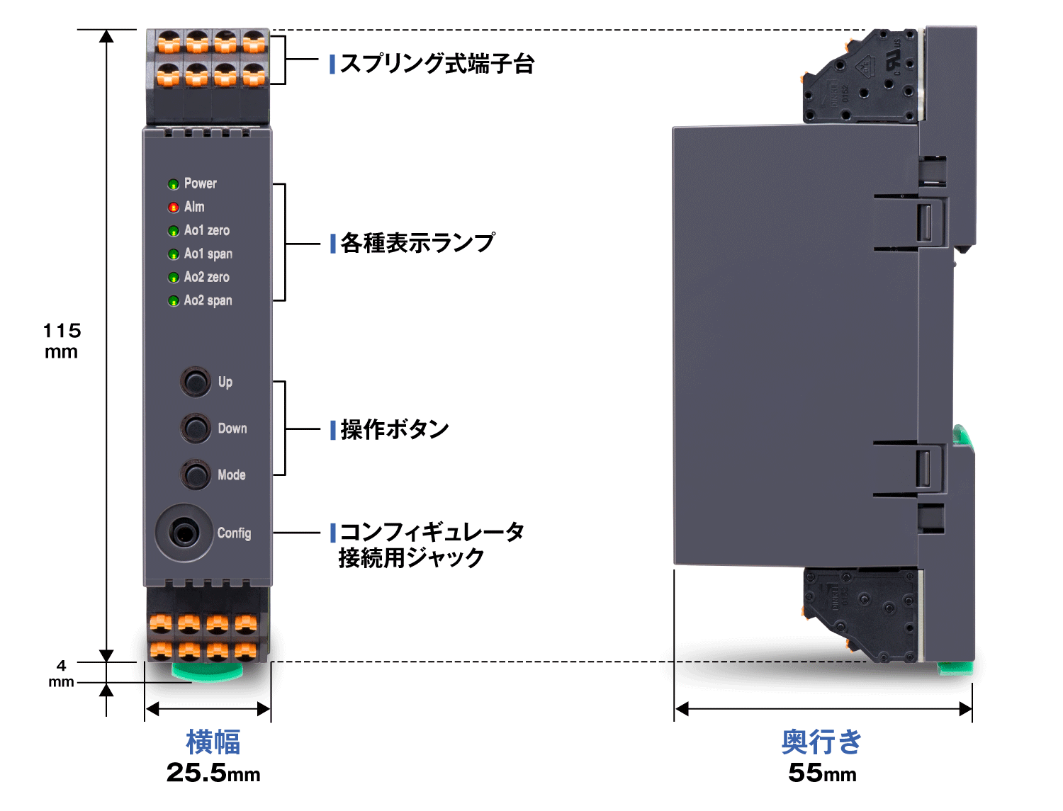奥行きの浅い端子台形変換器 絶縁2出力超小形端子台形信号変換器 M50L･UNITシリーズ